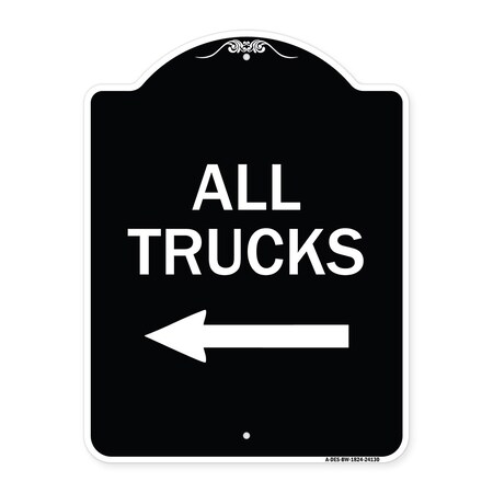 Signmission Driveway All Trucks W/ Left Arrow Heavy-Gauge Aluminum Architectural Sign, 24" x 18", BW-1824-24130 A-DES-BW-1824-24130
